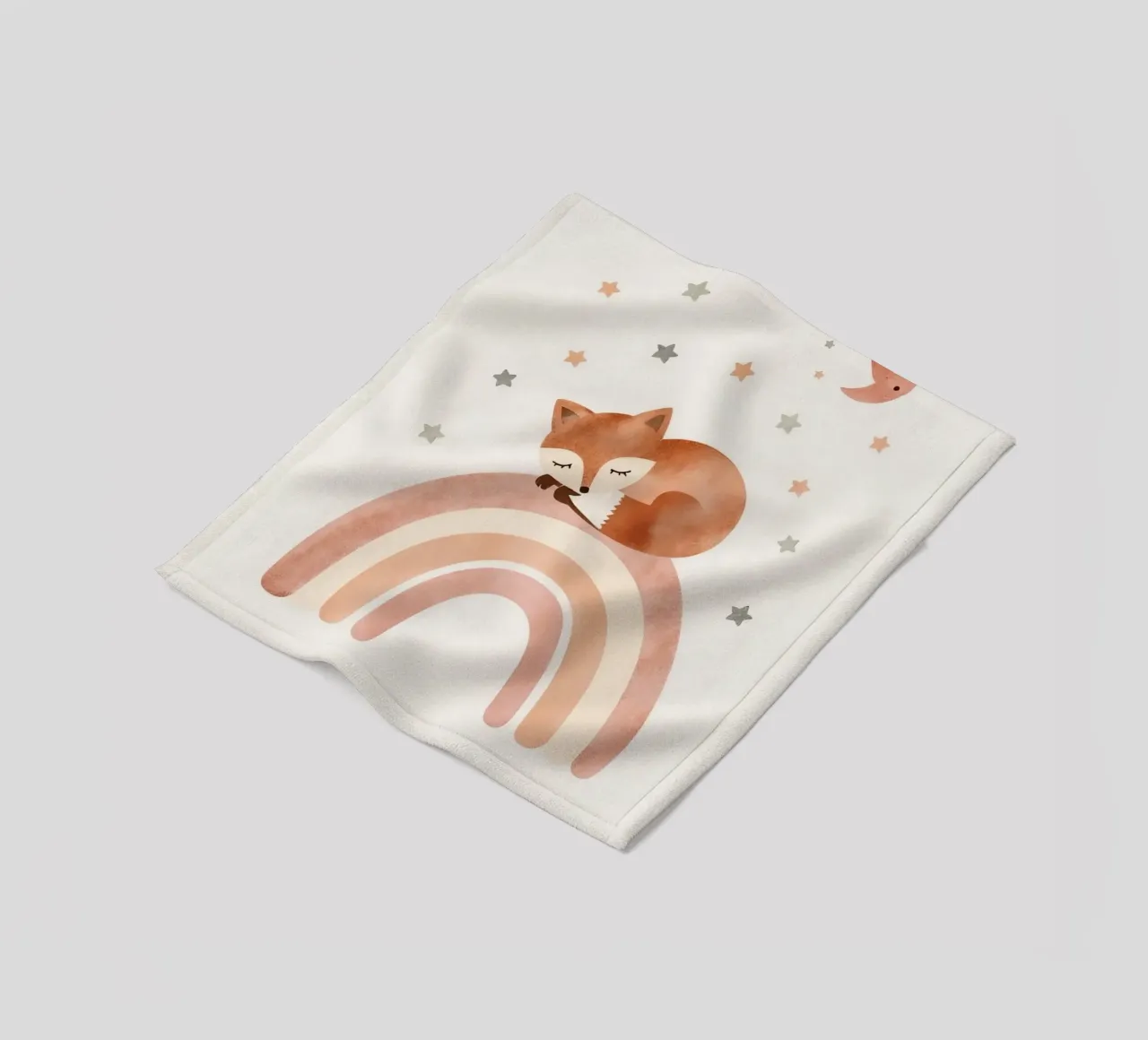 Simpatica volpe addormentata sull'arcobaleno con elementi celestiali coperta in pile da DesignDoodle