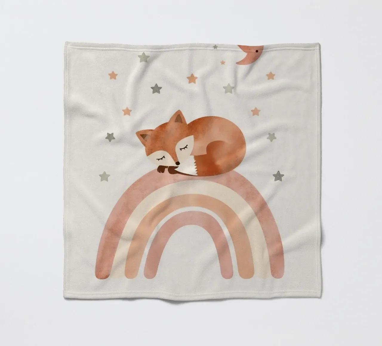 Simpatica volpe addormentata sull'arcobaleno con elementi celestiali coperta in pile da DesignDoodle