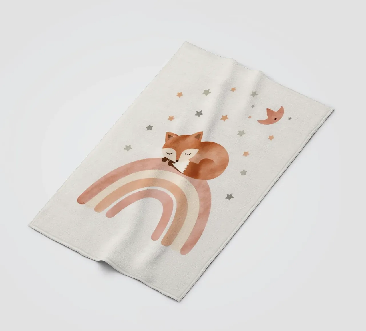 Simpatica volpe addormentata sull'arcobaleno con elementi celestiali coperta in pile da DesignDoodle