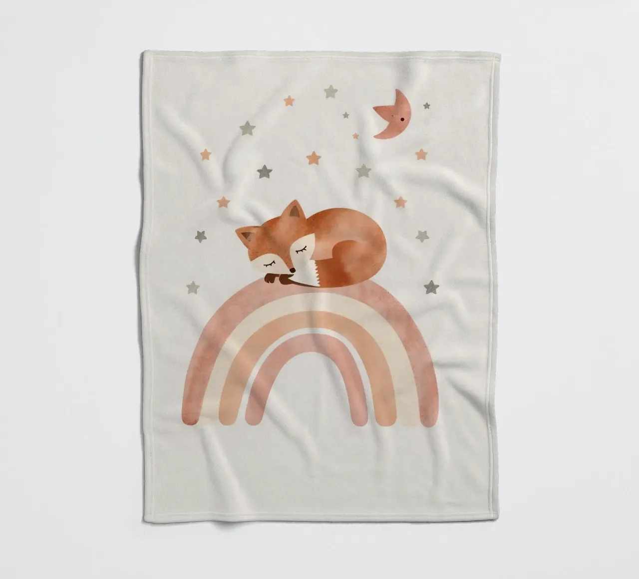 Simpatica volpe addormentata sull'arcobaleno con elementi celestiali coperta in pile da DesignDoodle