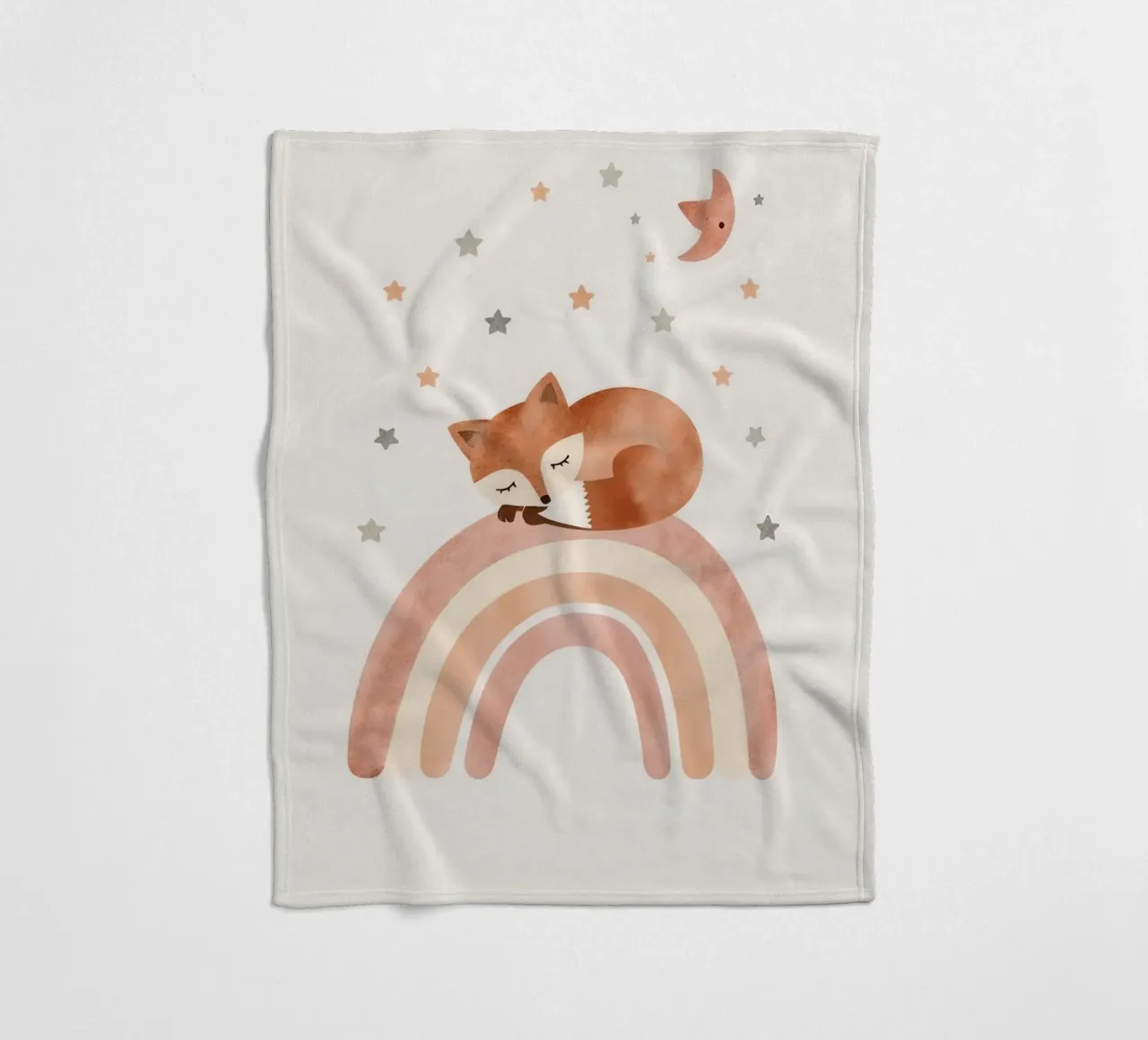 Simpatica volpe addormentata sull'arcobaleno con elementi celestiali coperta in pile da DesignDoodle