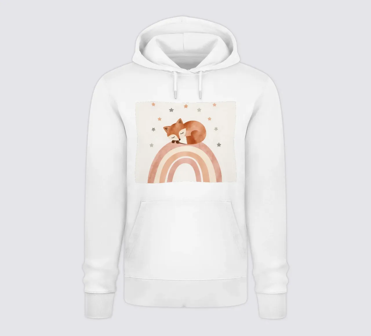 Simpatica volpe addormentata sull'arcobaleno con elementi celestiali felpa con cappuccio da DesignDoodle