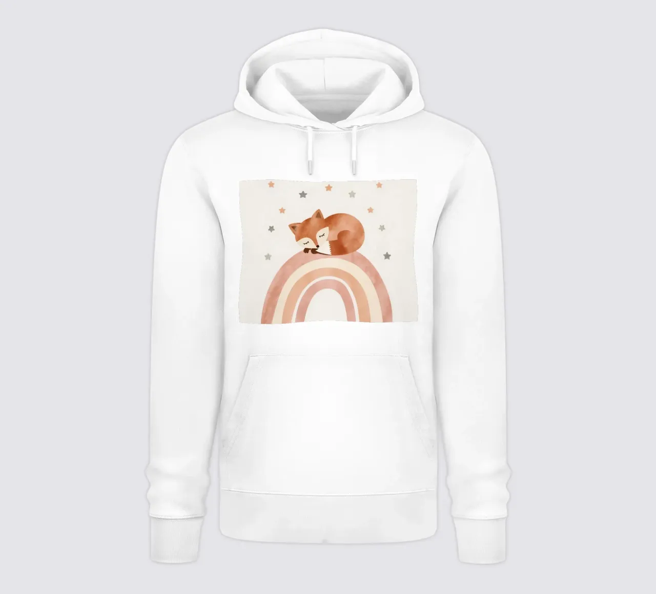 Simpatica volpe addormentata sull'arcobaleno con elementi celestiali felpa con cappuccio da DesignDoodle
