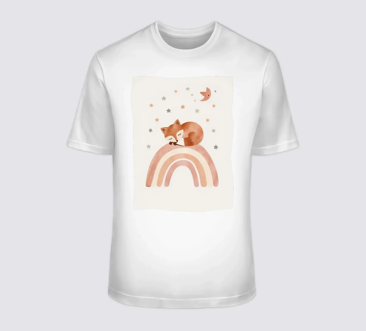 Simpatica volpe addormentata sull'arcobaleno con elementi celestiali t-shirt da DesignDoodle