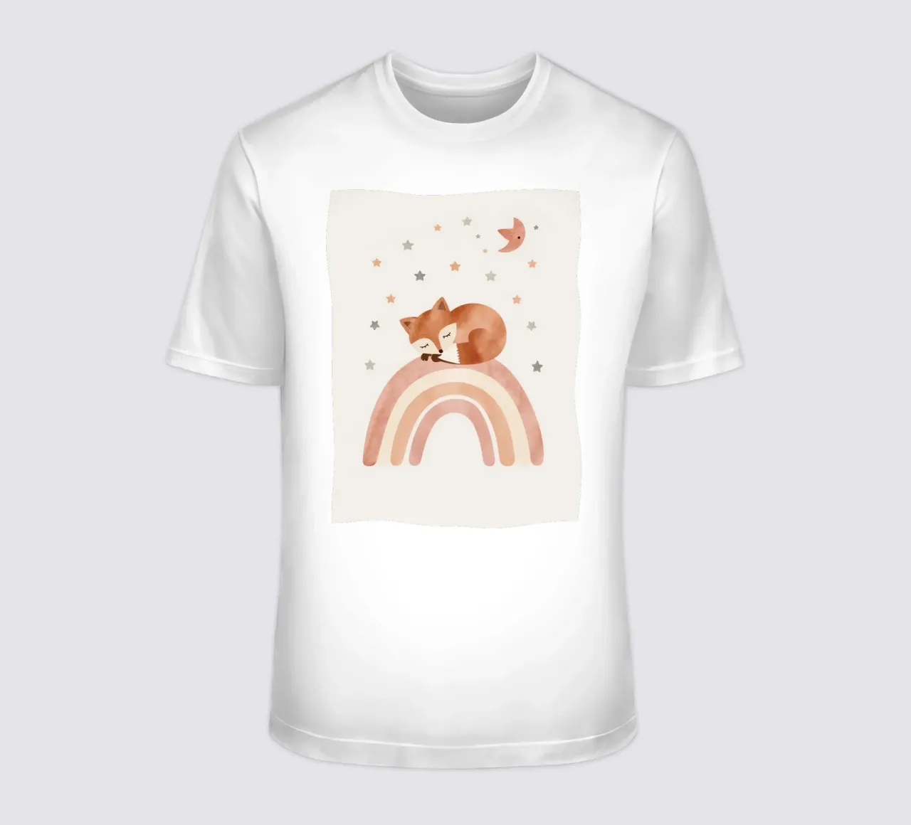 Simpatica volpe addormentata sull'arcobaleno con elementi celestiali t-shirt da DesignDoodle