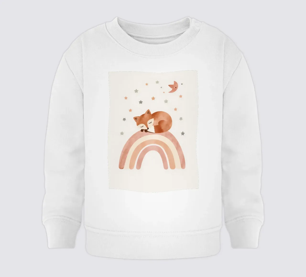 Niedlicher schlafender Fuchs auf Regenbogen mit himmlischen Elementen Baby Sweatshirt von DesignDoodle