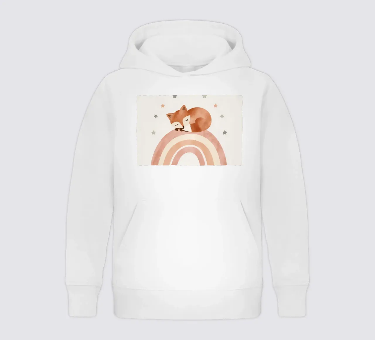 Simpatica volpe addormentata sull'arcobaleno con elementi celestiali felpa bambino con cappuccio da DesignDoodle