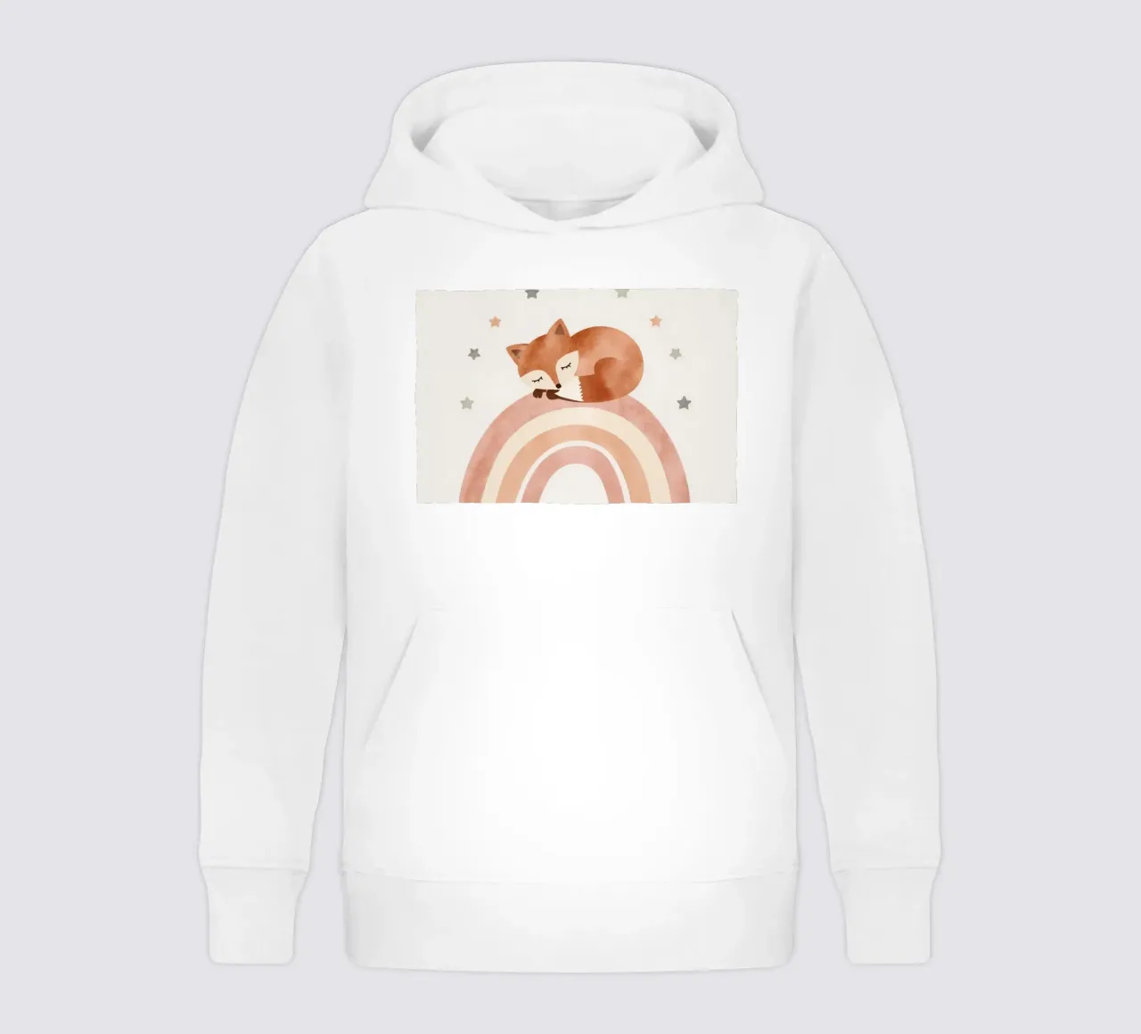 Simpatica volpe addormentata sull'arcobaleno con elementi celestiali felpa bambino con cappuccio da DesignDoodle