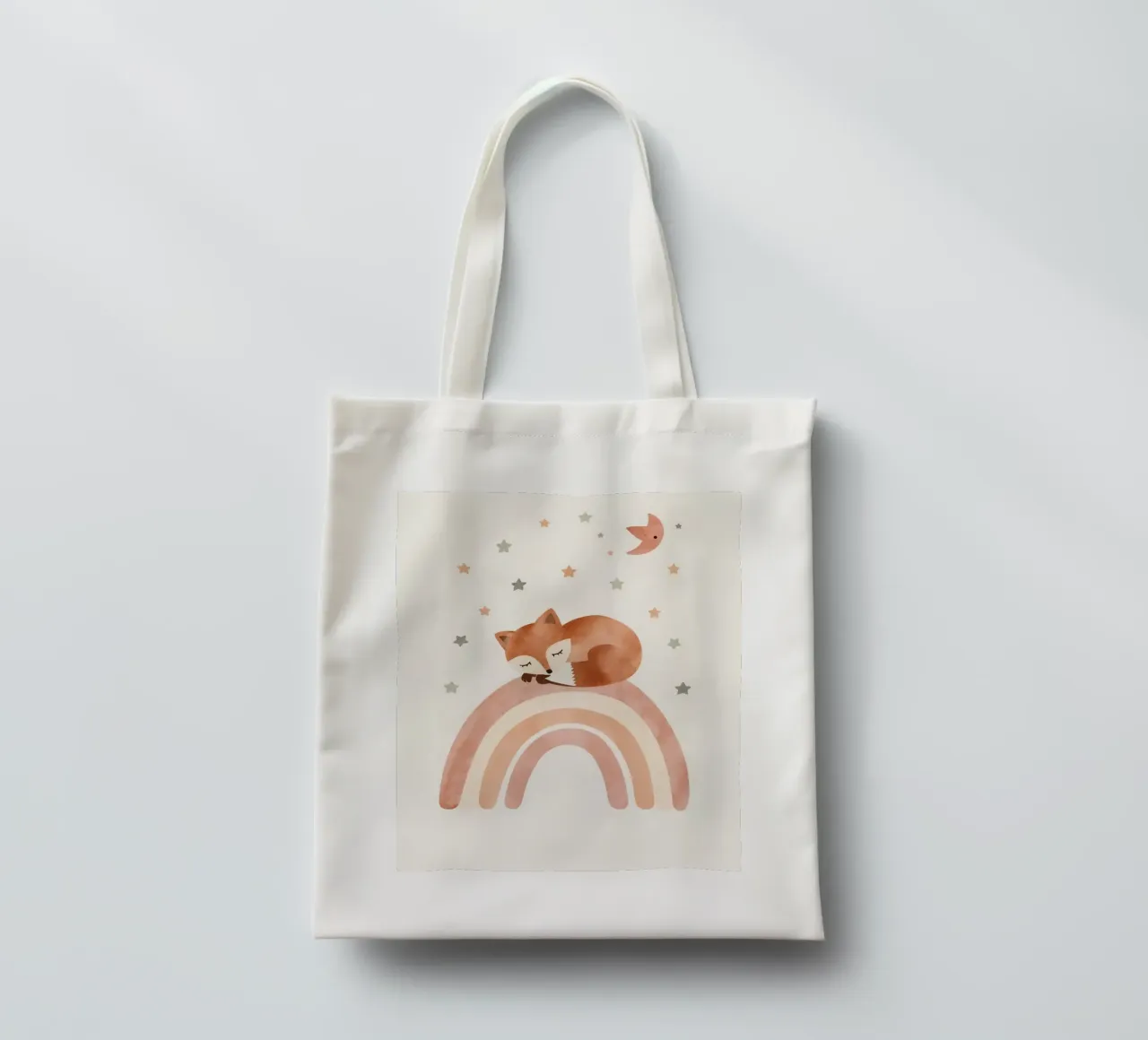 Simpatica volpe addormentata sull'arcobaleno con elementi celestiali borsa in juta da DesignDoodle