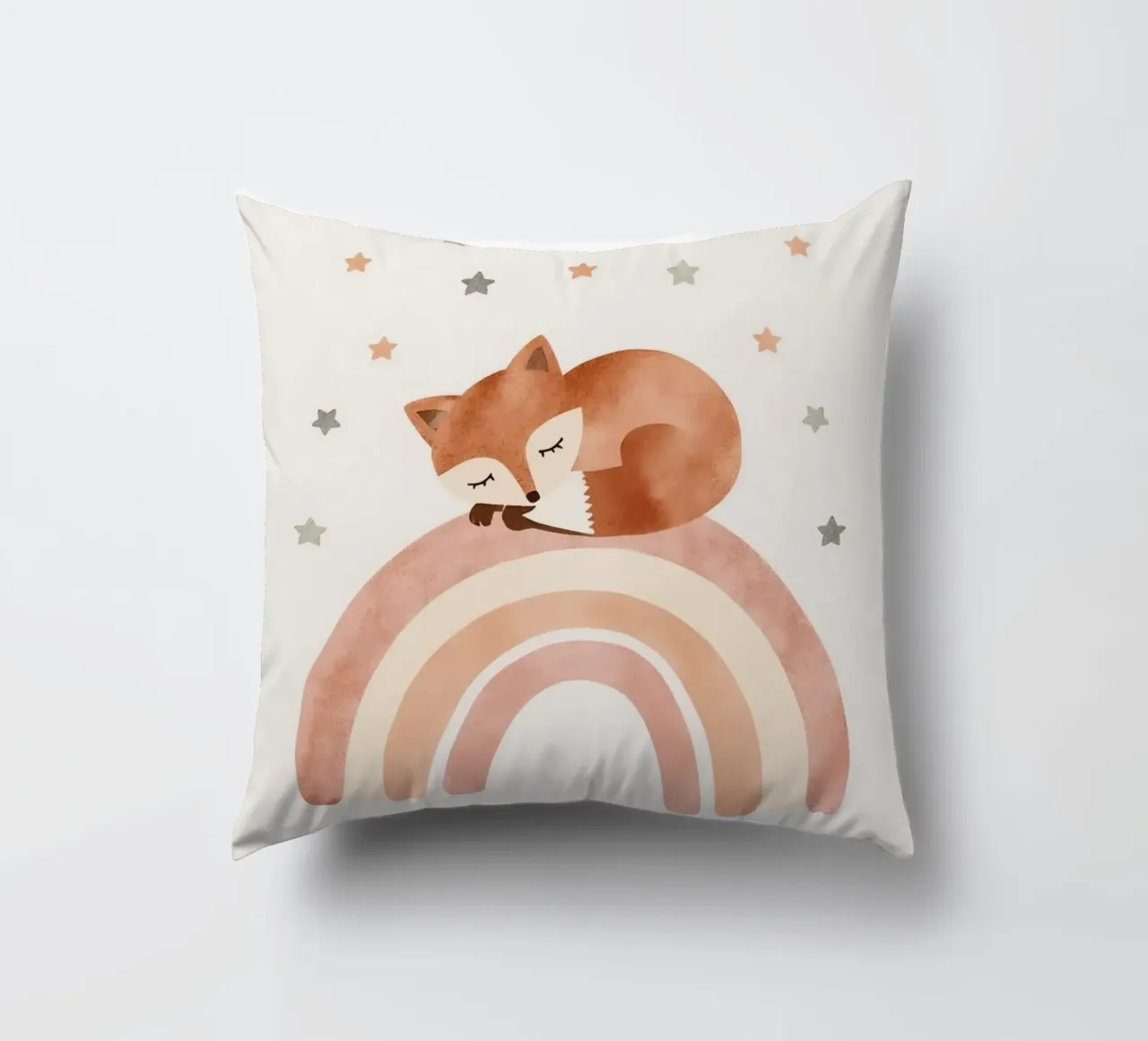 Simpatica volpe addormentata sull'arcobaleno con elementi celestiali cuscino da DesignDoodle