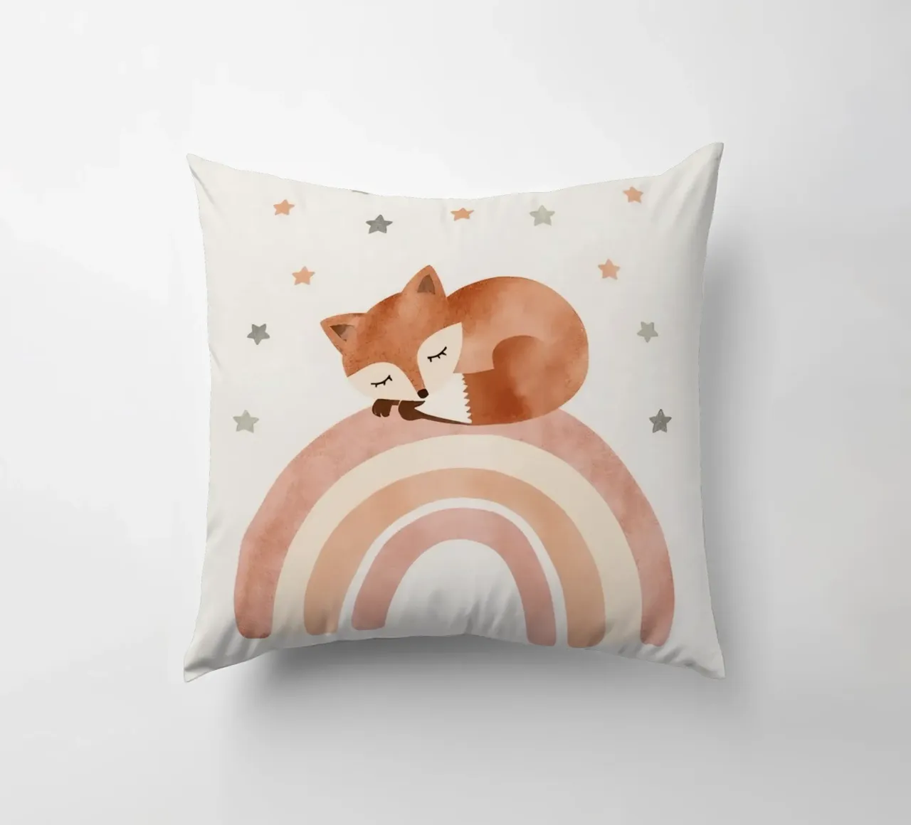 Simpatica volpe addormentata sull'arcobaleno con elementi celestiali cuscino da DesignDoodle