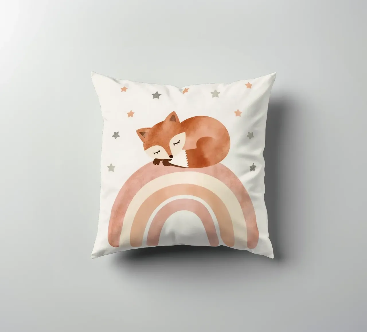 Simpatica volpe addormentata sull'arcobaleno con elementi celestiali cuscino da DesignDoodle