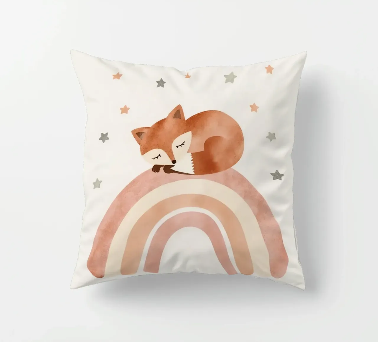 Simpatica volpe addormentata sull'arcobaleno con elementi celestiali cuscino da DesignDoodle