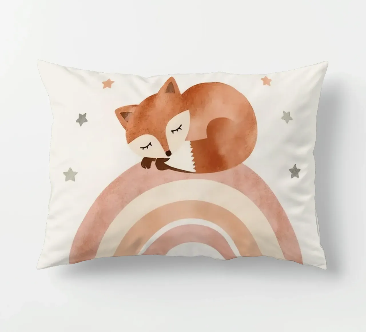 Simpatica volpe addormentata sull'arcobaleno con elementi celestiali cuscino da DesignDoodle