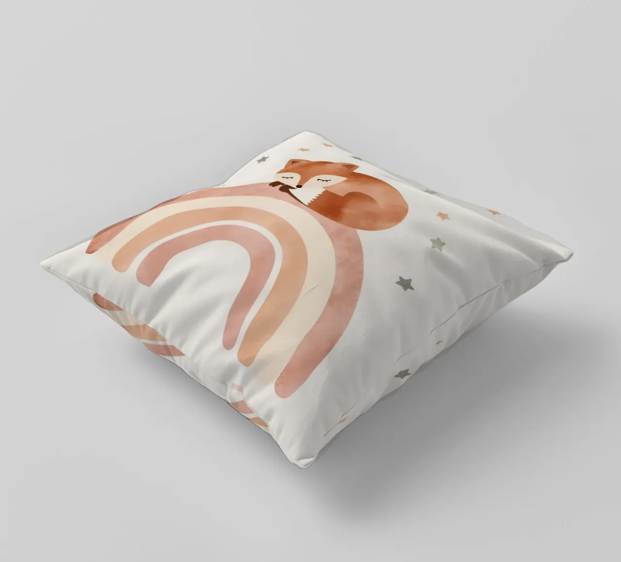 Simpatica volpe addormentata sull'arcobaleno con elementi celestiali cuscino da DesignDoodle