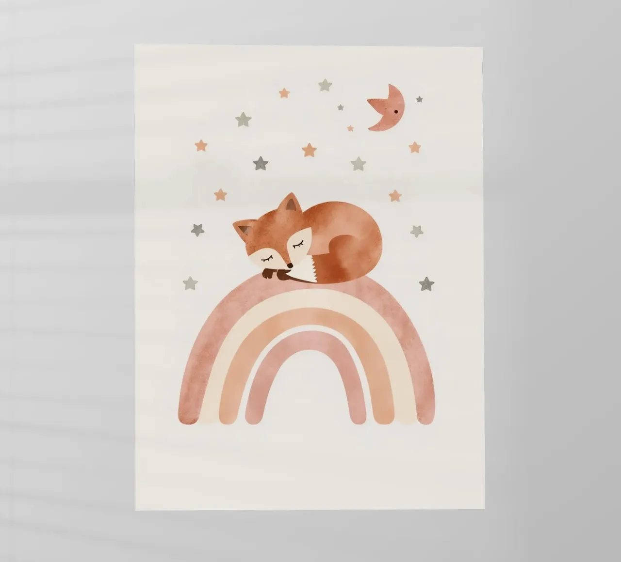 Simpatica volpe addormentata sull'arcobaleno con elementi celestiali pellicola backlit da DesignDoodle