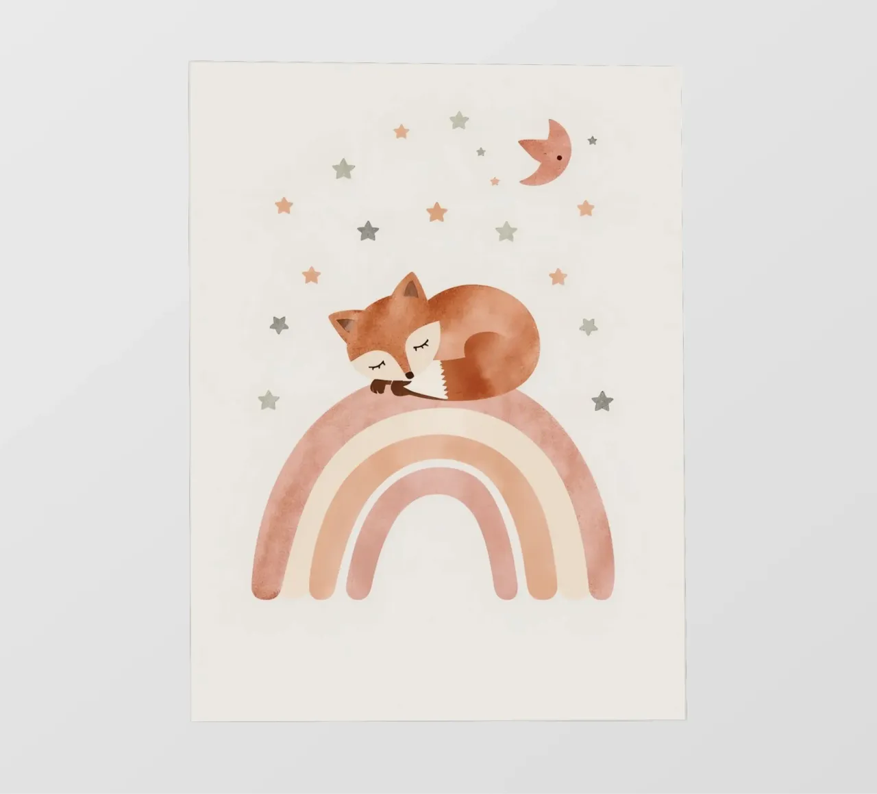 Simpatica volpe addormentata sull'arcobaleno con elementi celestiali pellicola backlit da DesignDoodle