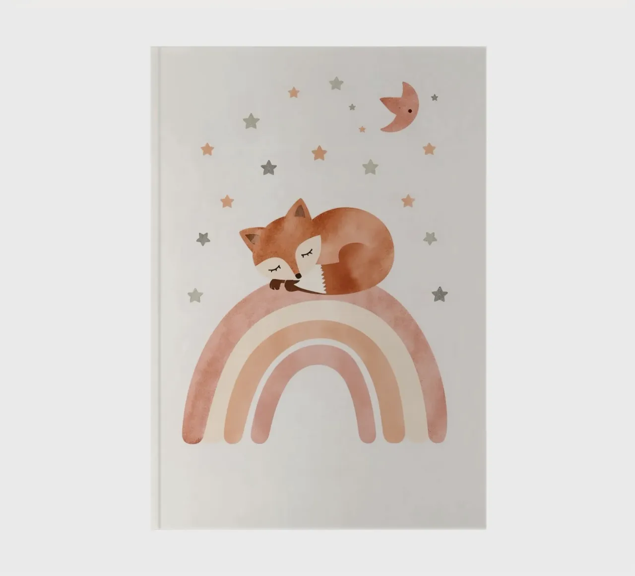 Simpatica volpe addormentata sull'arcobaleno con elementi celestiali diario da DesignDoodle