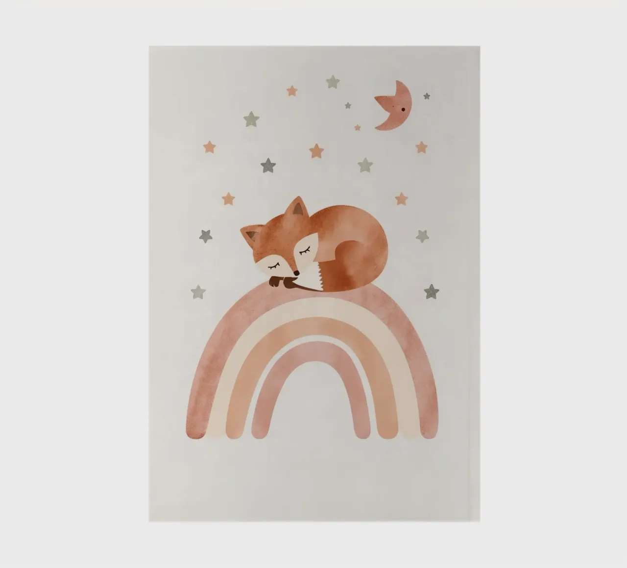 Simpatica volpe addormentata sull'arcobaleno con elementi celestiali diario da DesignDoodle