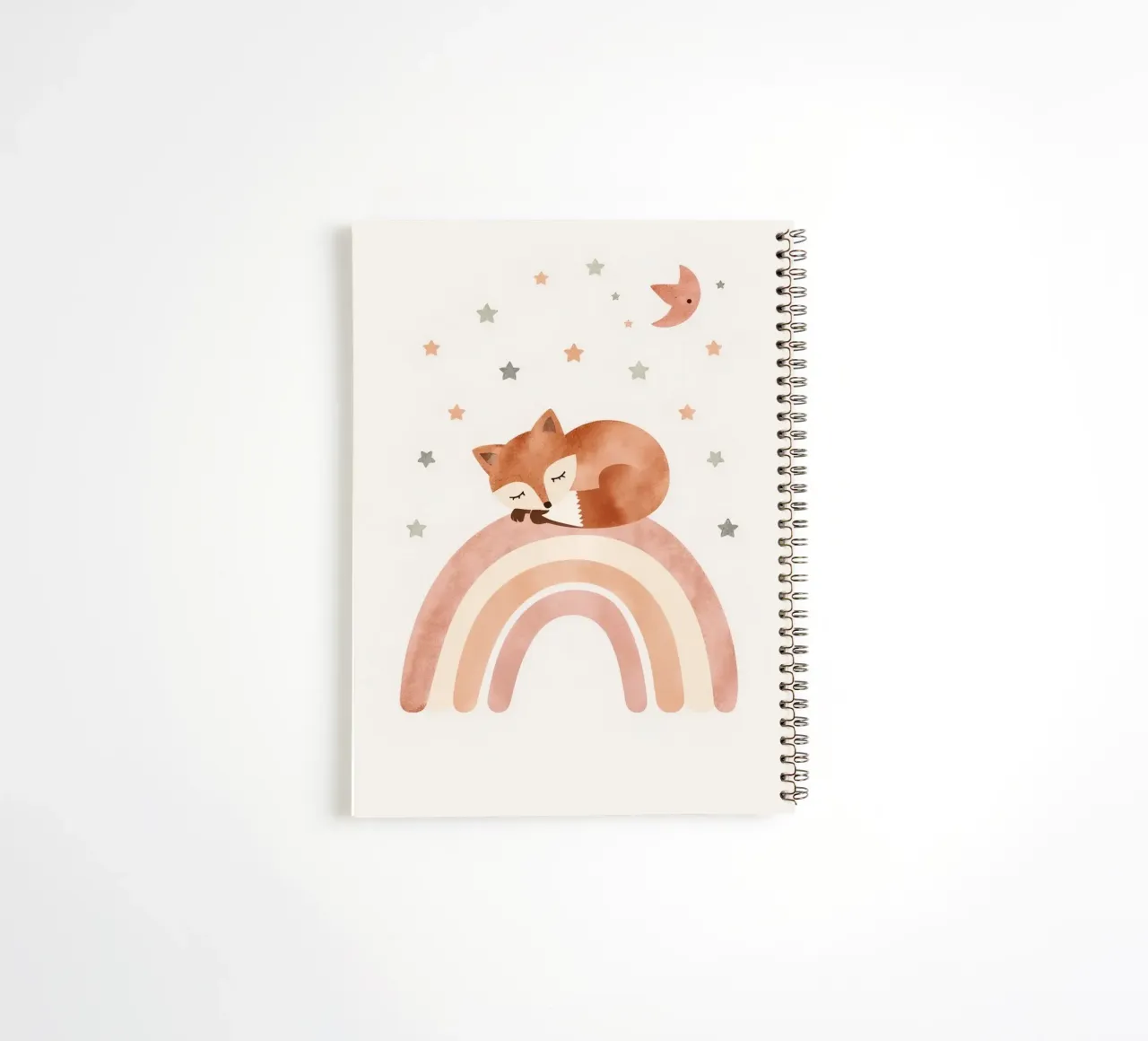 Simpatica volpe addormentata sull'arcobaleno con elementi celestiali diario ad anelli da DesignDoodle