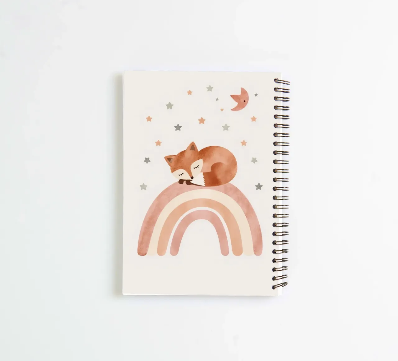 Simpatica volpe addormentata sull'arcobaleno con elementi celestiali diario ad anelli da DesignDoodle