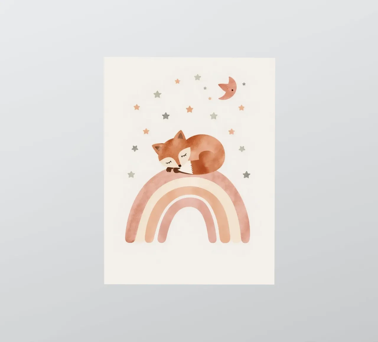 Simpatica volpe addormentata sull'arcobaleno con elementi celestiali adesivo da DesignDoodle