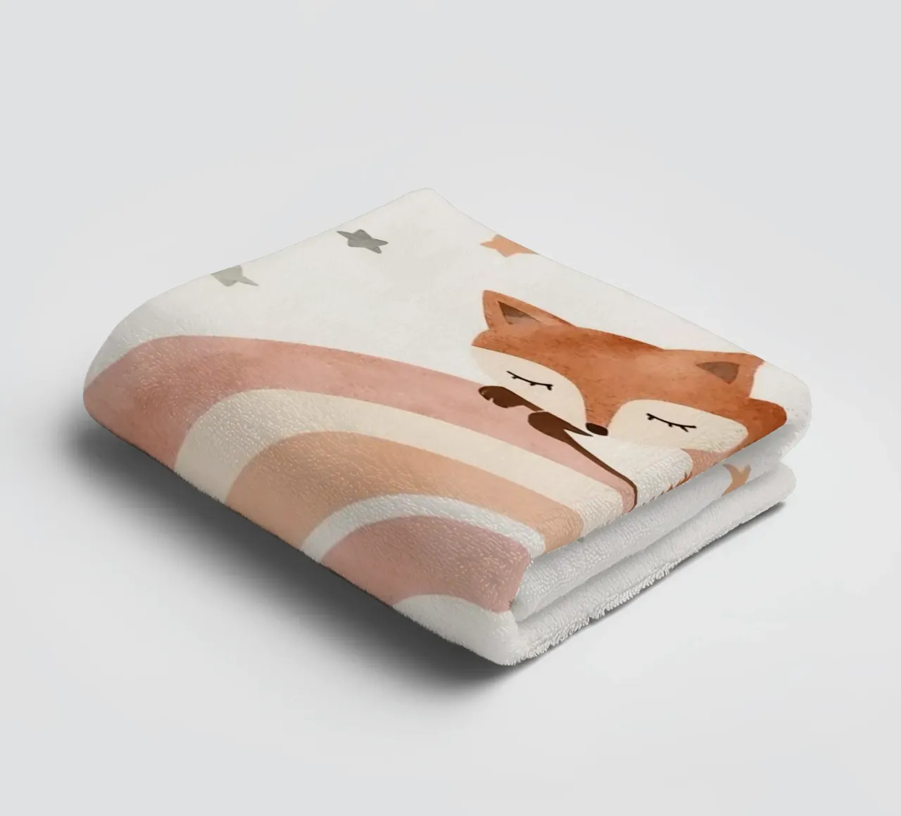 Simpatica volpe addormentata sull'arcobaleno con elementi celestiali asciugamano da bagno da DesignDoodle