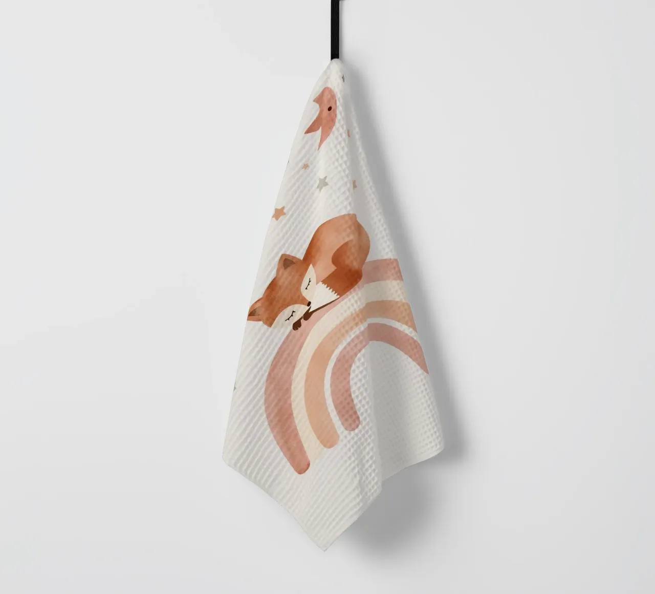 Simpatica volpe addormentata sull'arcobaleno con elementi celestiali canovaccio da cucina da DesignDoodle