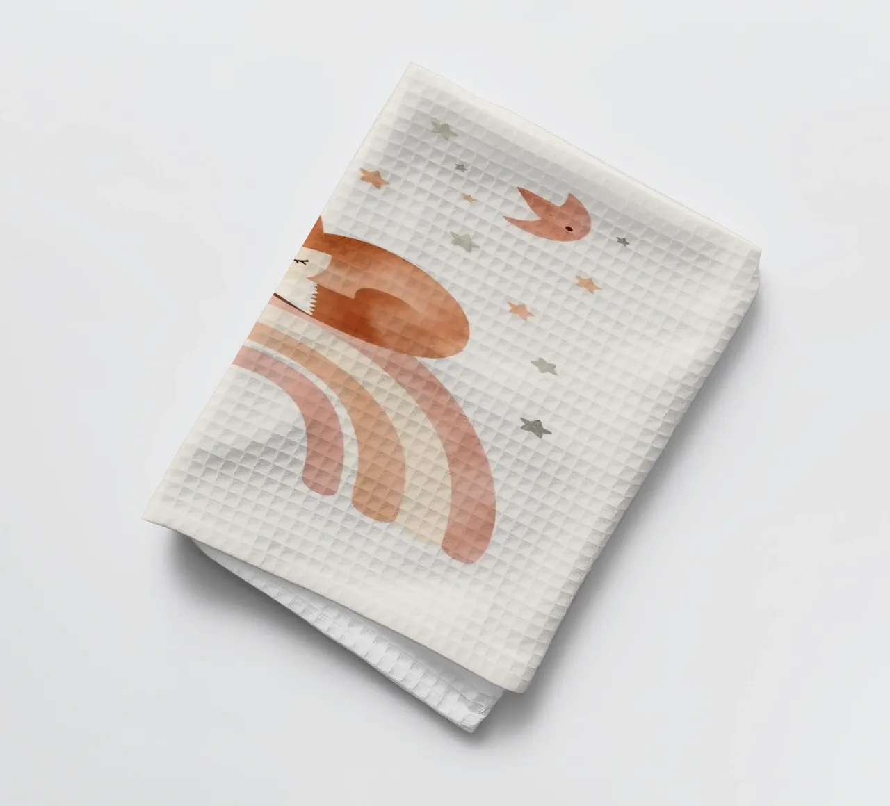 Simpatica volpe addormentata sull'arcobaleno con elementi celestiali canovaccio da cucina da DesignDoodle