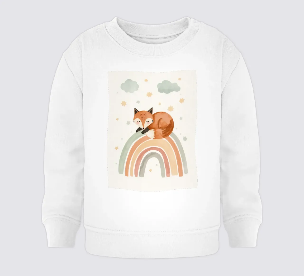 Volpe addormentata sull'arcobaleno con nuvole e stelle felpa neonato da DesignDoodle