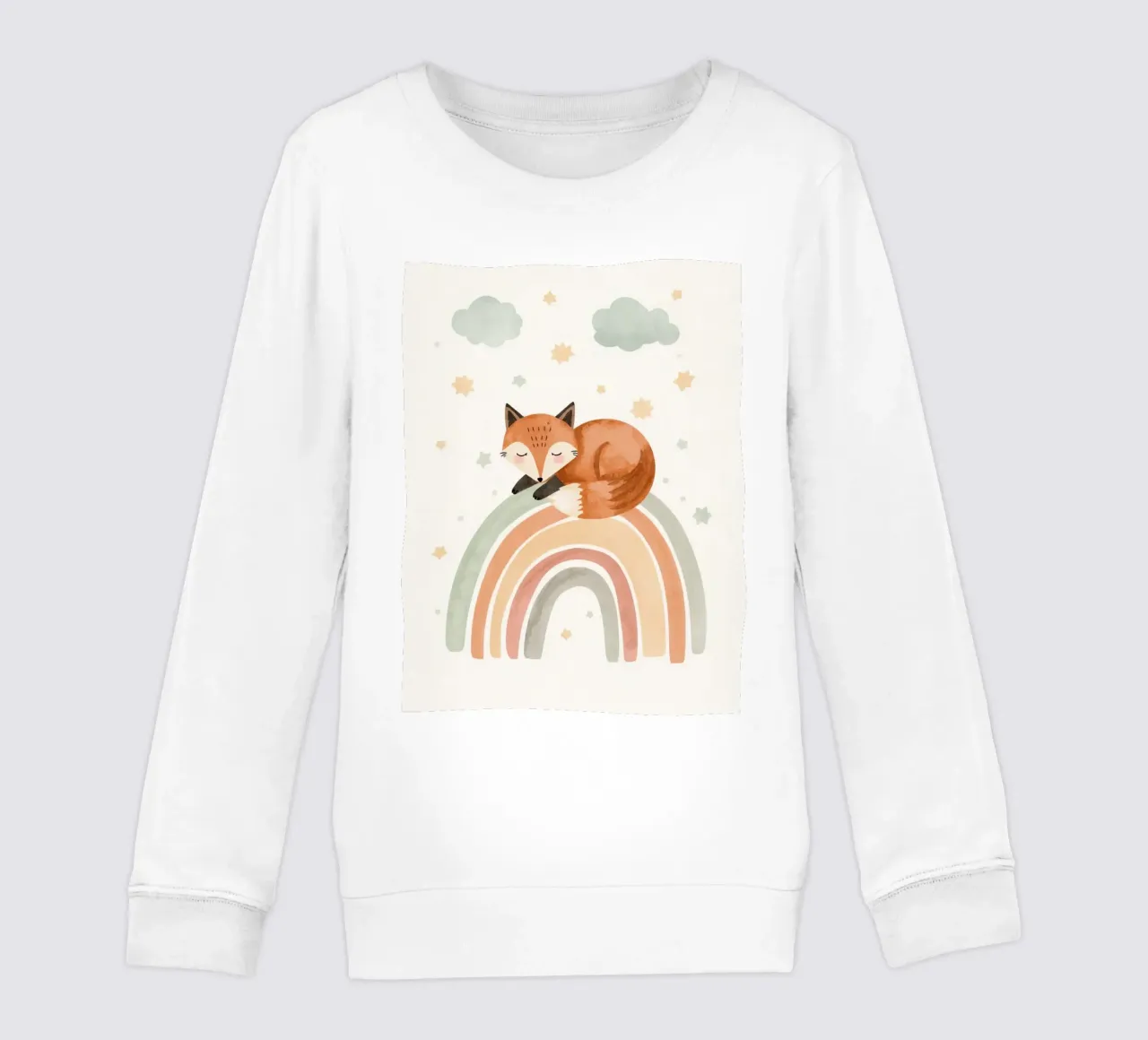 Volpe addormentata sull'arcobaleno con nuvole e stelle felpa bambino da DesignDoodle