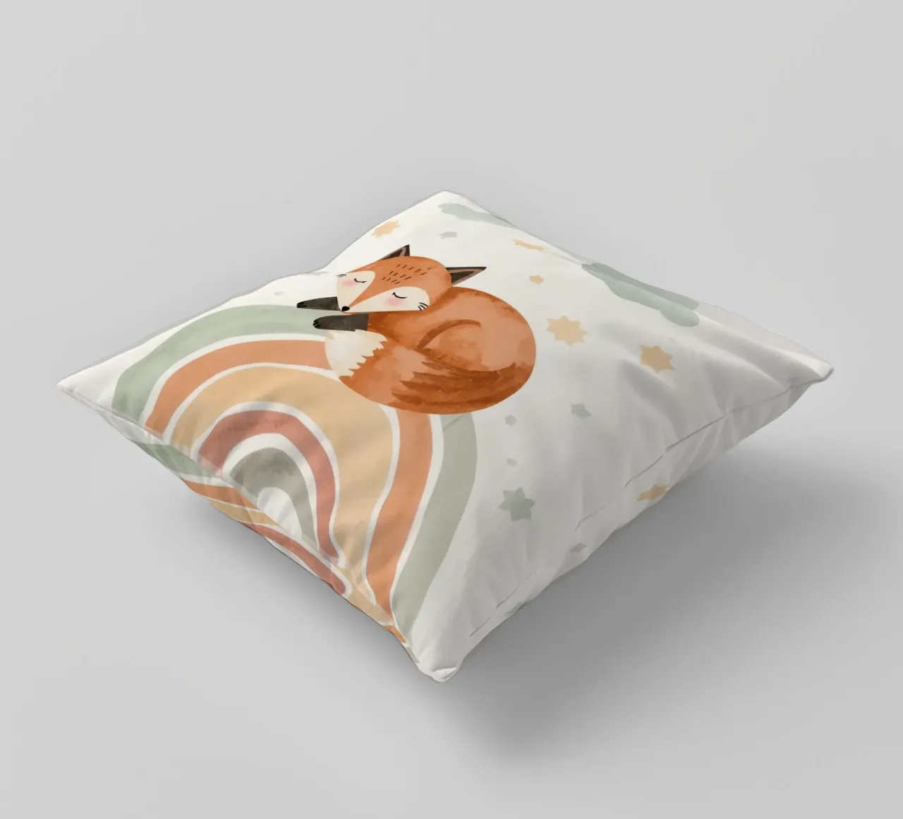 Volpe addormentata sull'arcobaleno con nuvole e stelle cuscino da DesignDoodle