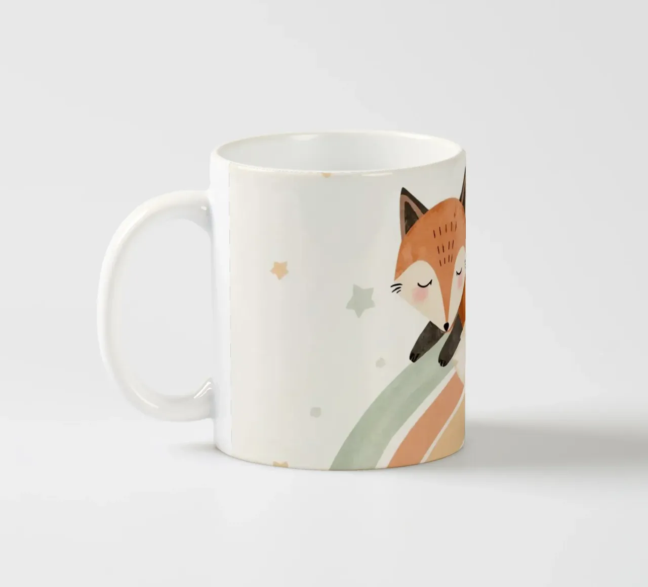 Volpe addormentata sull'arcobaleno con nuvole e stelle tazza in ceramica da DesignDoodle