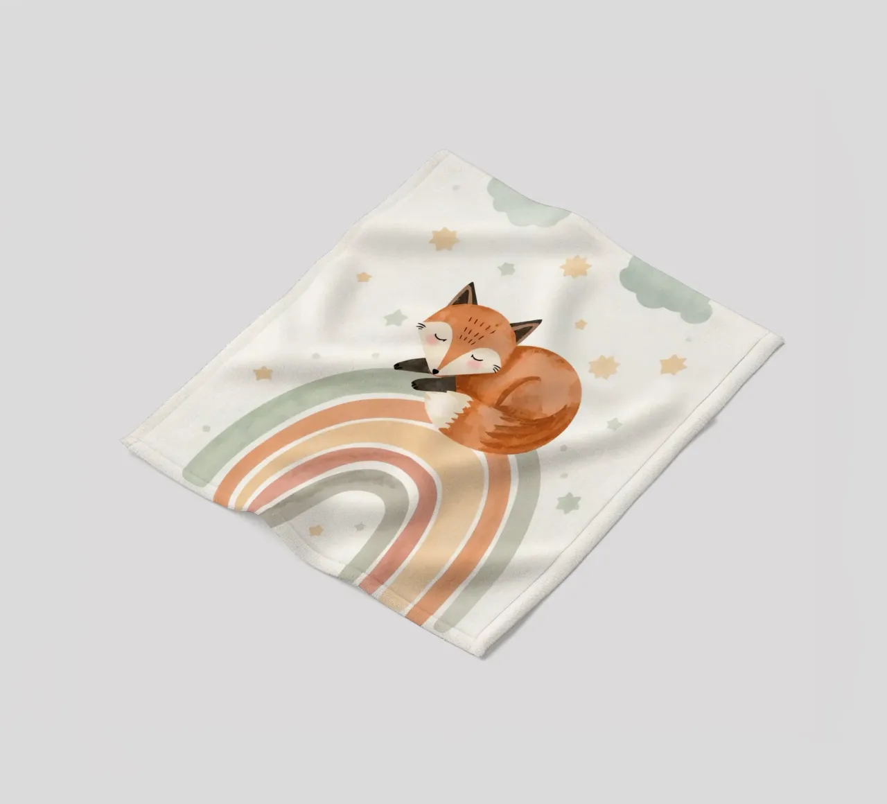 Volpe addormentata sull'arcobaleno con nuvole e stelle coperta in pile da DesignDoodle