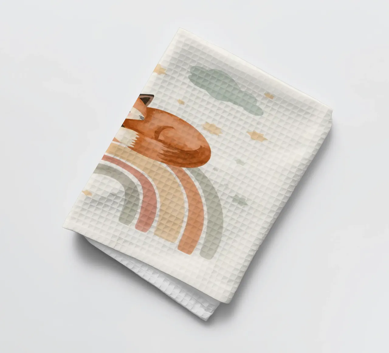 Volpe addormentata sull'arcobaleno con nuvole e stelle canovaccio da cucina da DesignDoodle