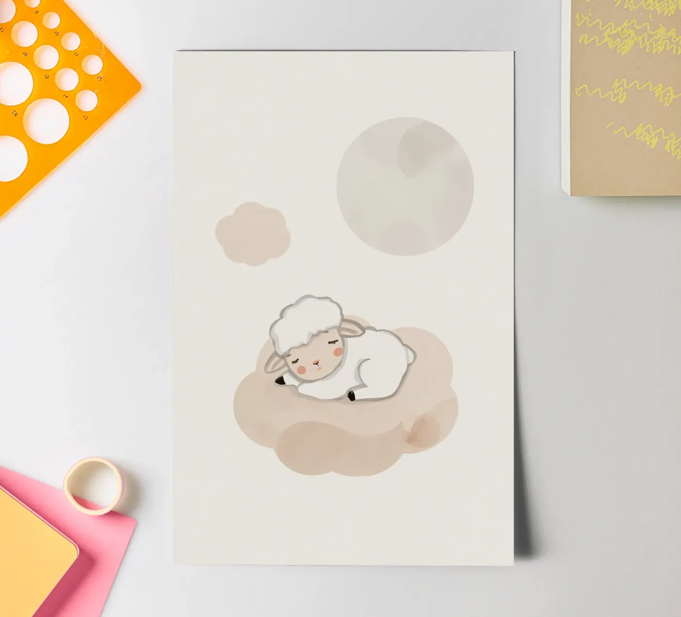 Sleeping Lamb on Cloud sticker sheet by DesignDoodle