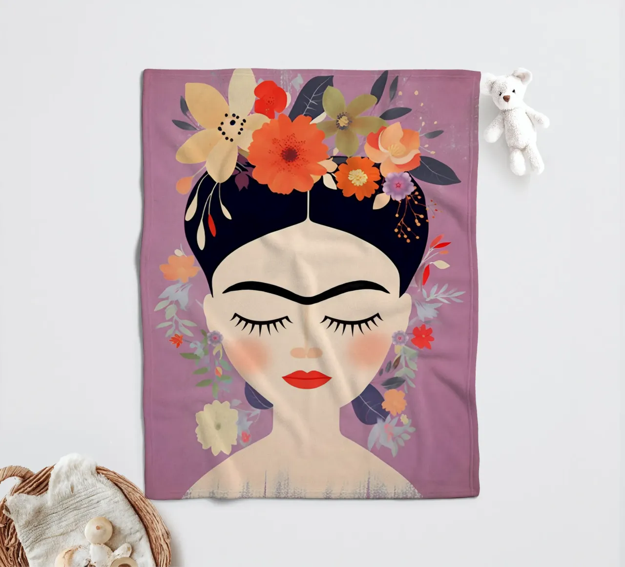 Fleuri Délicatement rose Frida plaid polaire de Carinaprint