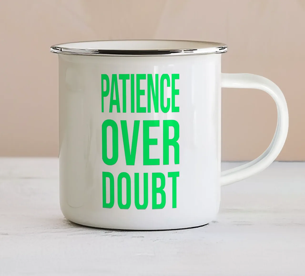 OVER series - bold letters, brave values (5 colors) tazza in smalto da FRICKE DESIGN