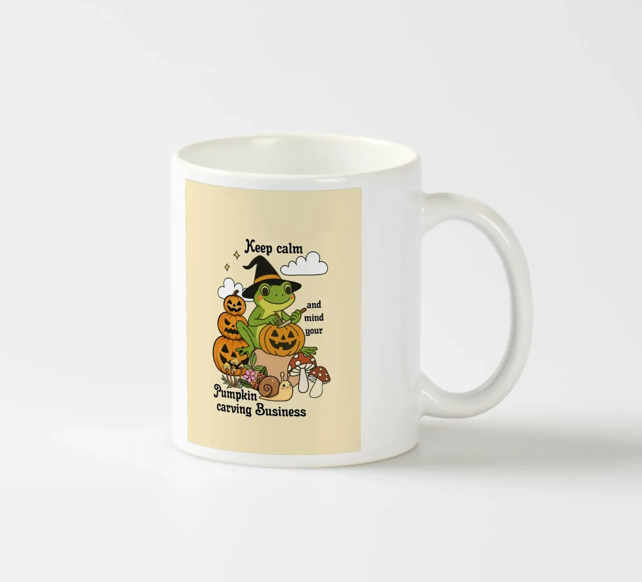 Mantenere la calma e occuparsi dell'intaglio delle zucche tazza in ceramica da Taika Tori Art