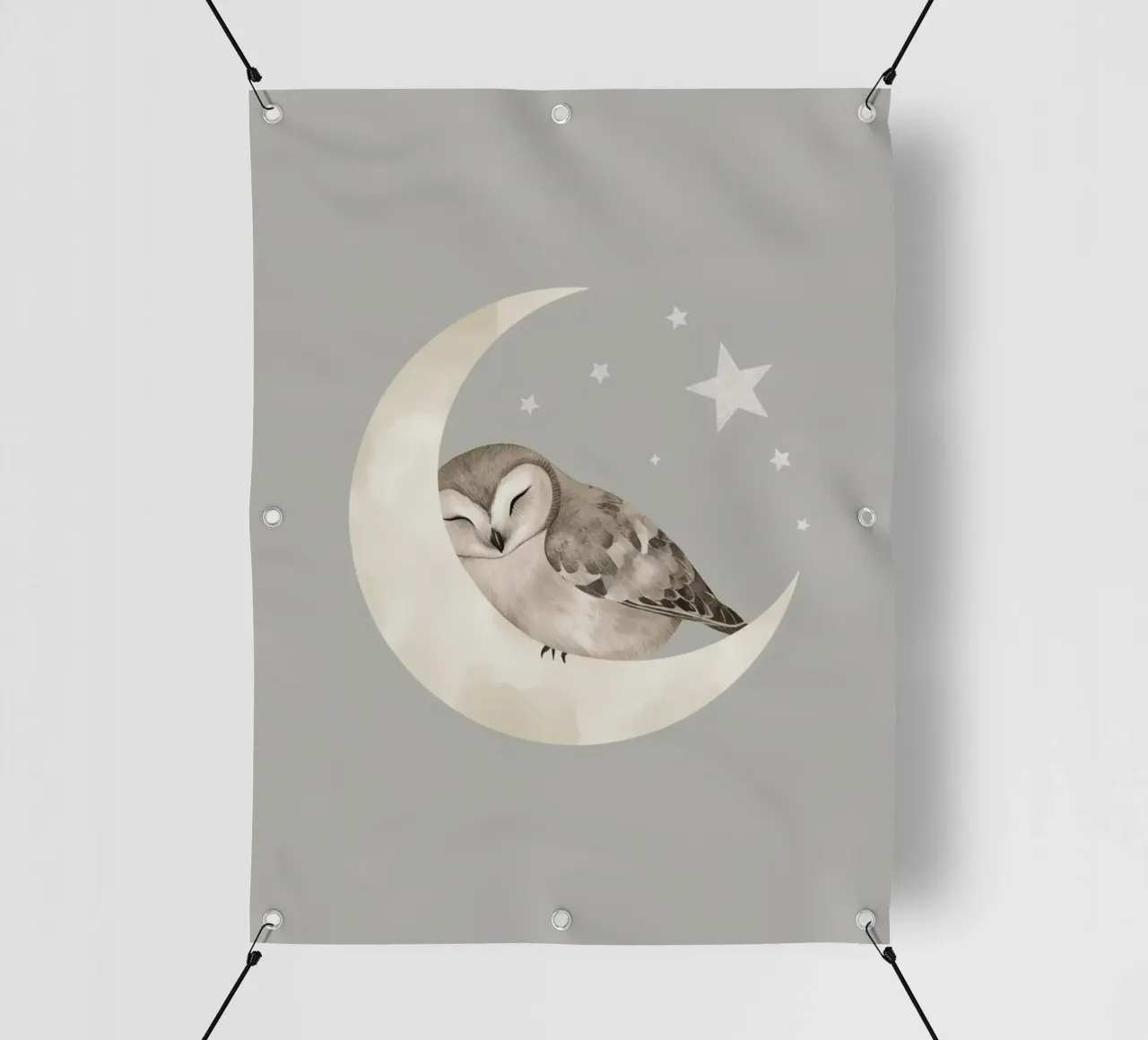 Simpatico gufo addormentato sulla mezzaluna con le stelle telo in pvc da DesignDoodle