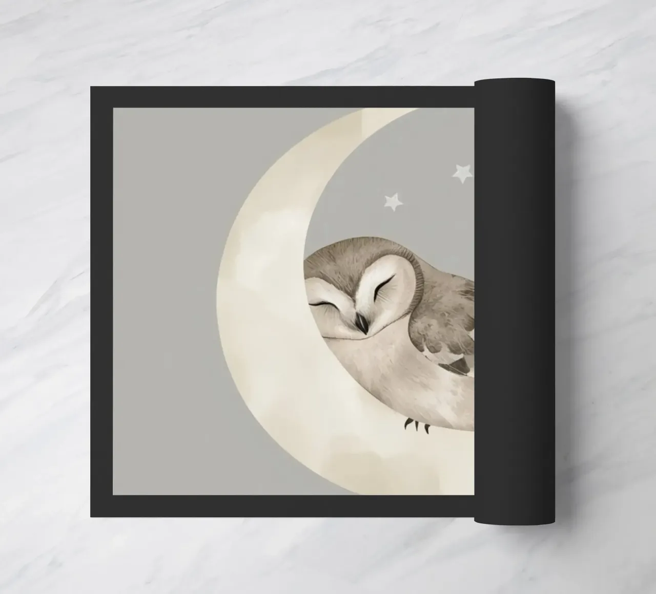 Simpatico gufo addormentato sulla mezzaluna con le stelle zerbino da DesignDoodle