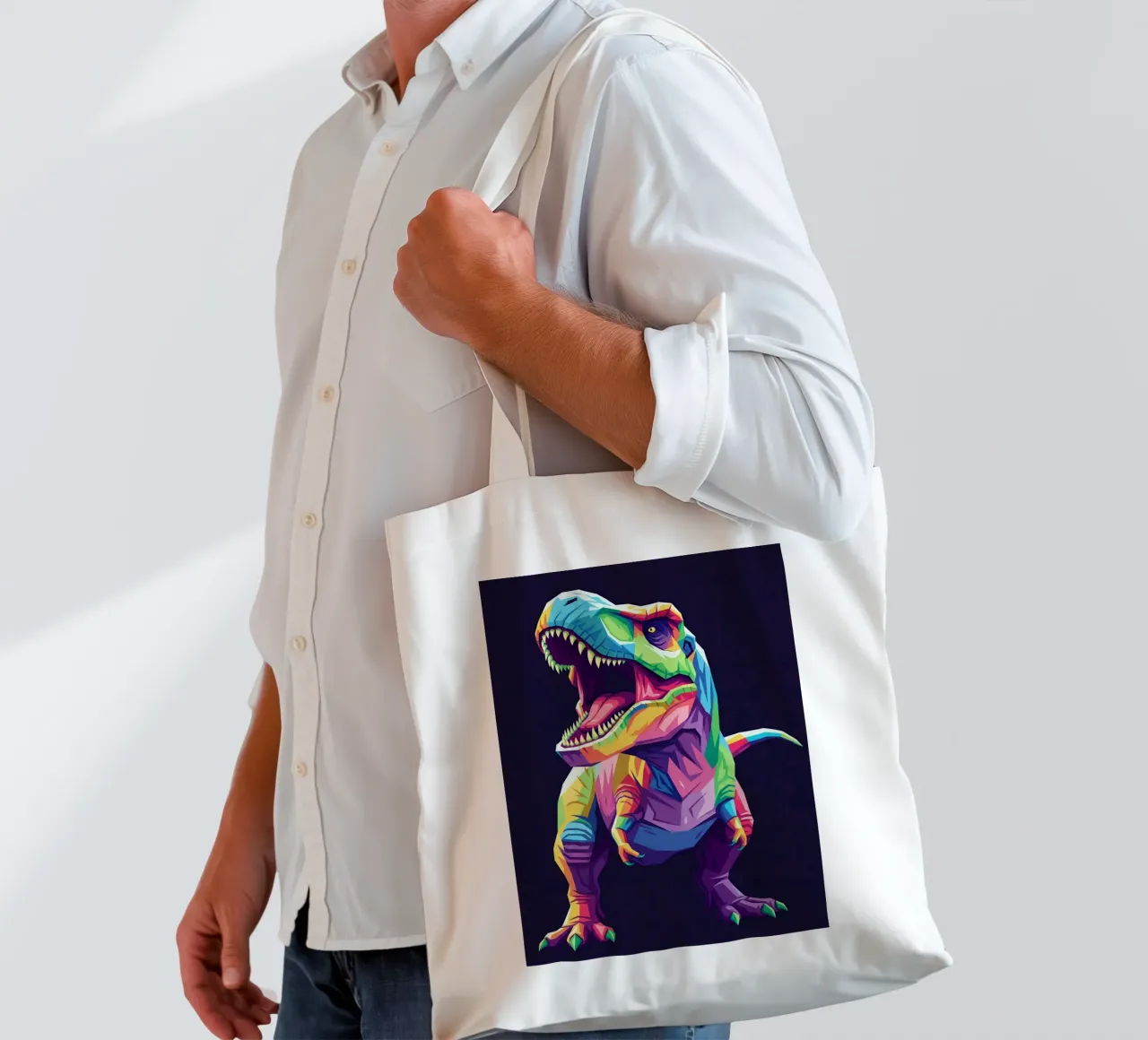 T-REX colorato pop art borsa in juta da Wild Life studio