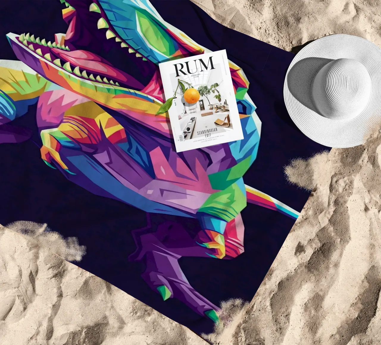 T-REX colorato pop art telo mare da Wild Life studio