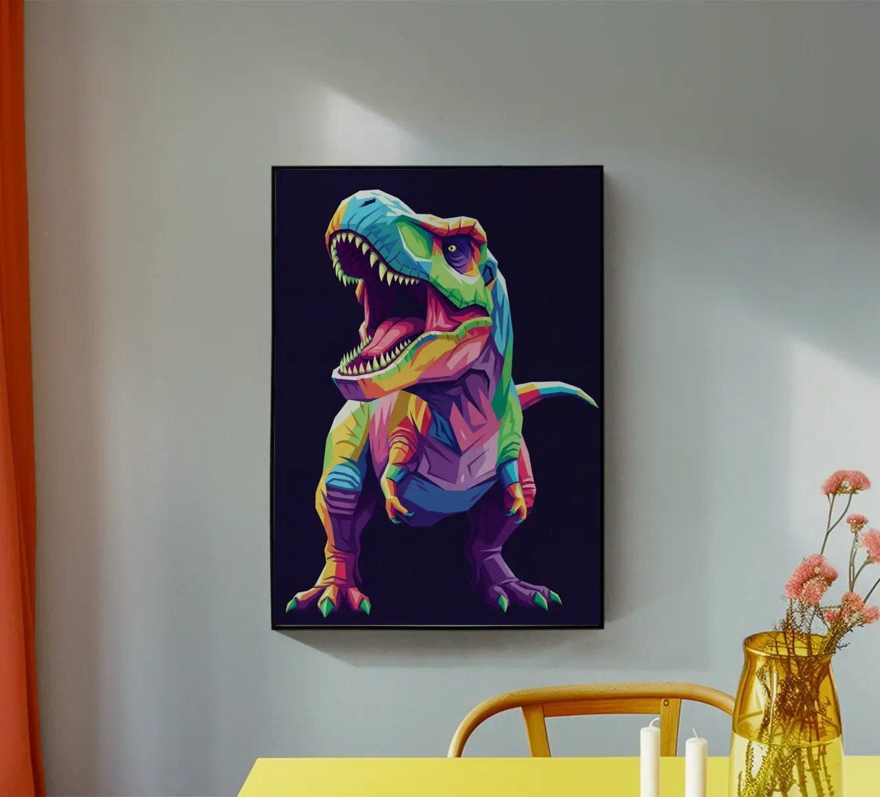 T-REX colorato pop art plexiglass da Wild Life studio