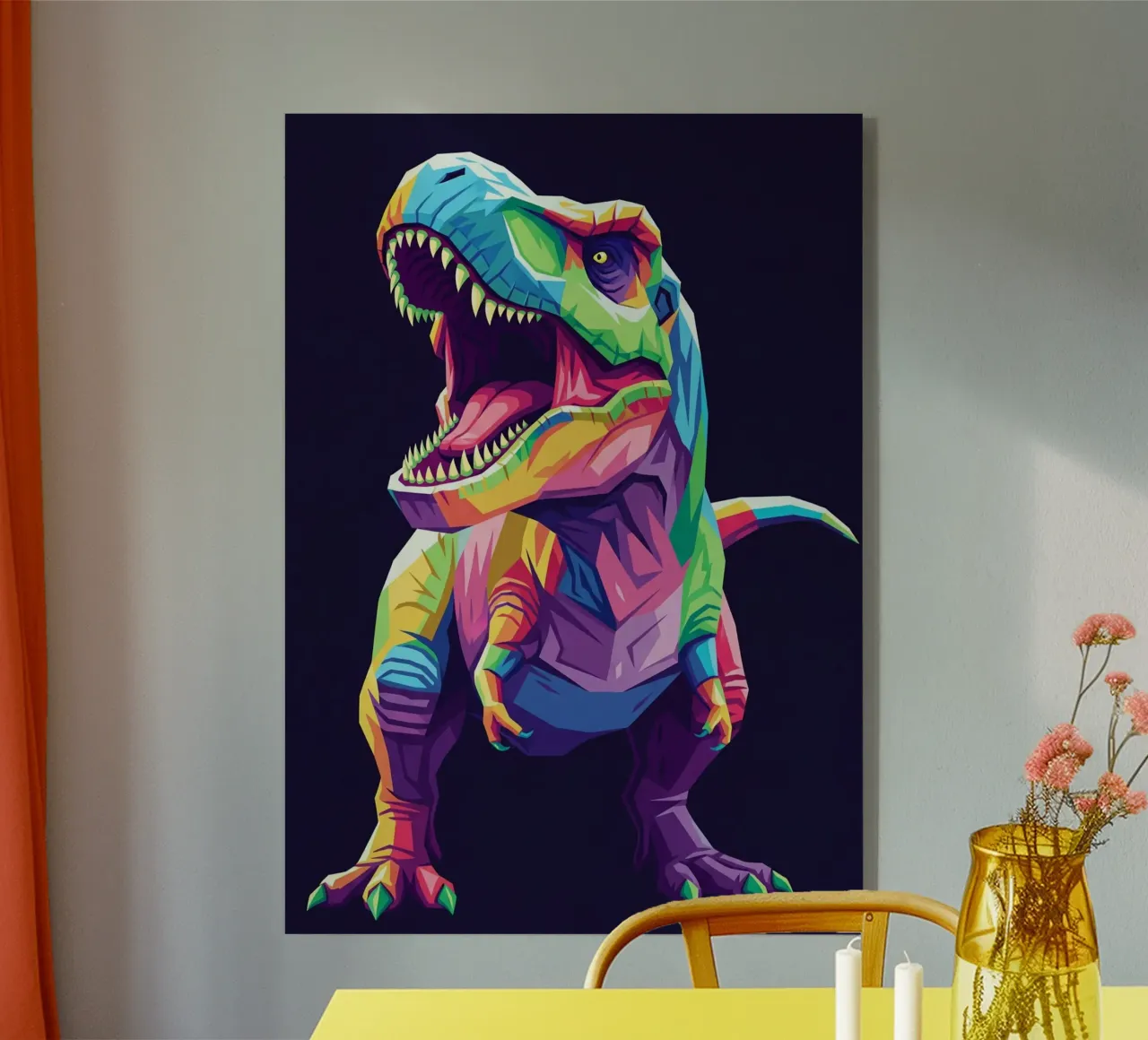 T-REX colorato pop art plexiglass da Wild Life studio