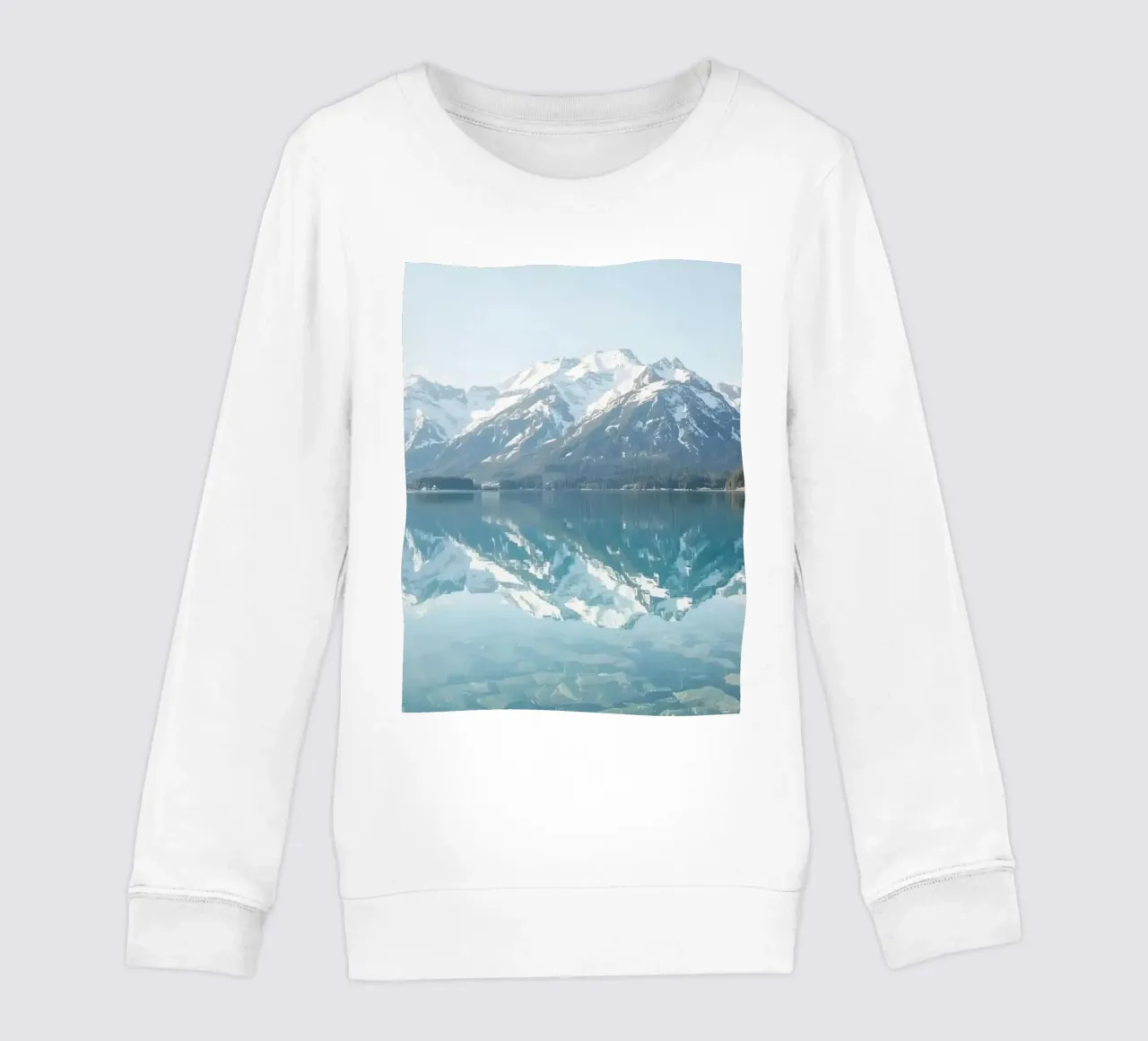Montagne innevate che si riflettono in un lago calmo con una foresta. felpa bambino da DesignDoodle