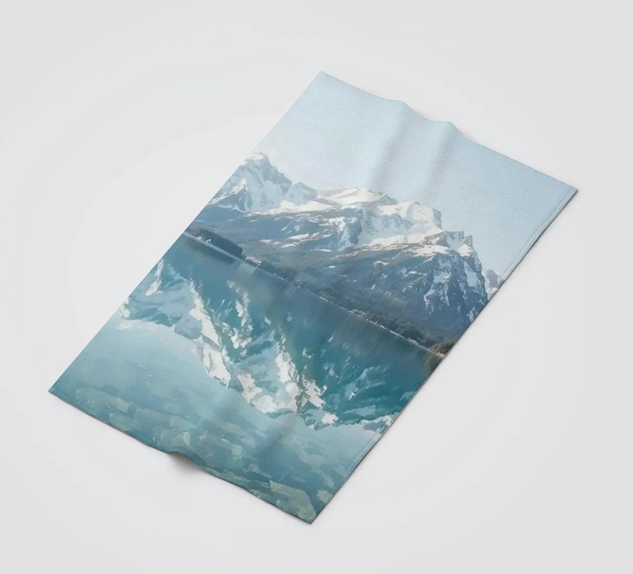 Snow-capped Mountains Reflected in a Calm Lake with Forested fleece blanket by DesignDoodle