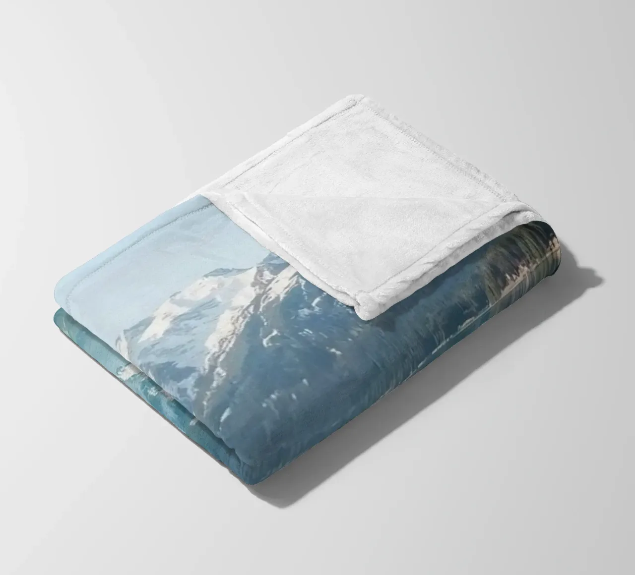 Snow-capped Mountains Reflected in a Calm Lake with Forested fleece blanket by DesignDoodle