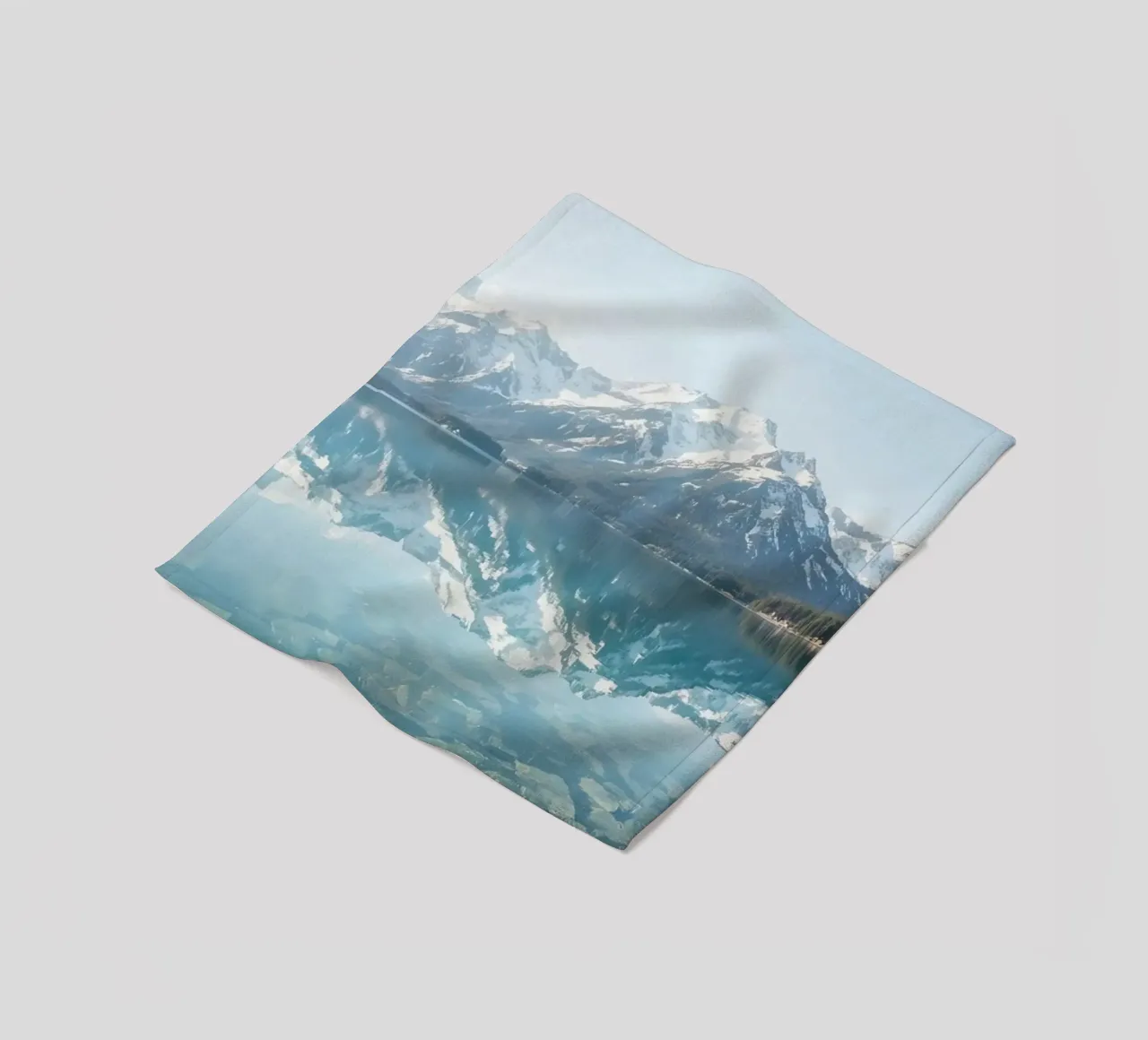 Snow-capped Mountains Reflected in a Calm Lake with Forested fleece blanket by DesignDoodle