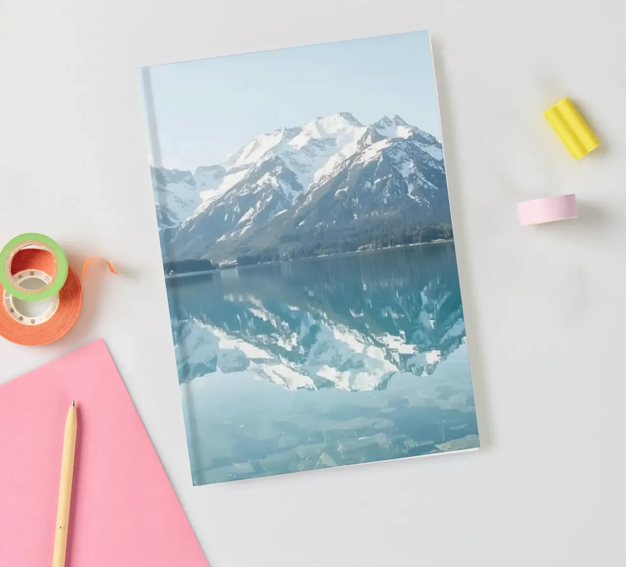 Snow-capped Mountains Reflected in a Calm Lake with Forested notebook by DesignDoodle